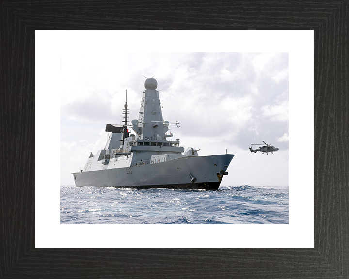 HMS Dauntless (D33) Royal Navy Type 45 Destroyer At Sea With Lynx Photo Print Wall Art Decor Posters, Prints, & Visual Artwork Hampshire Prints 10 x 8 Black Frame Yes