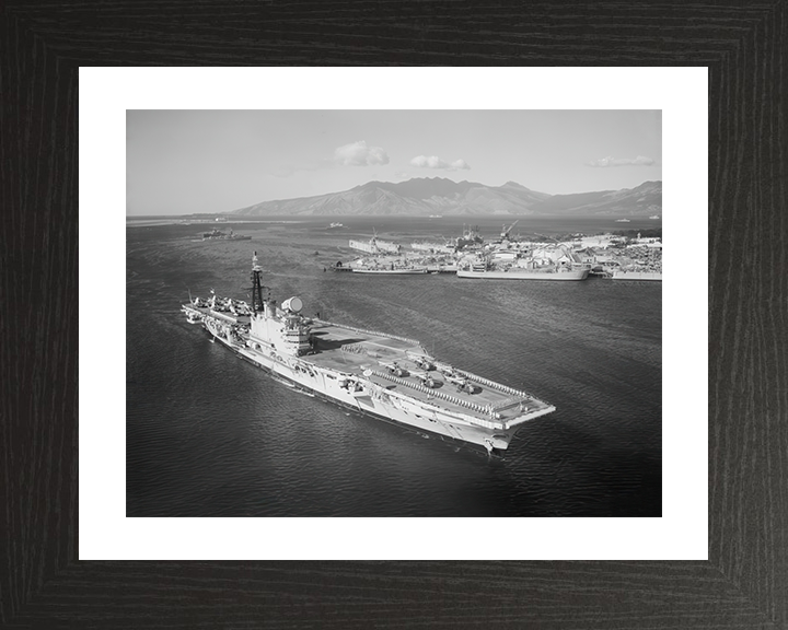 HMS Hermes (R12) Photo Print - Philippines 1961 - Royal Navy Centaur Class Aircraft Carrier Hampshire Prints 10 x 8 Black Frame Yes