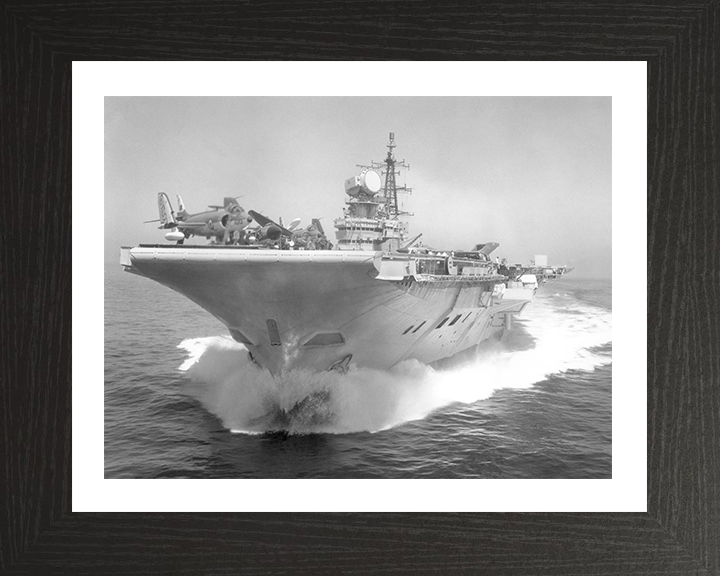 HMS Hermes (R12) Photo Print - Low Bow View - Royal Navy Centaur Class Aircraft Carrier Hampshire Prints 10 x 8 Black Frame Yes