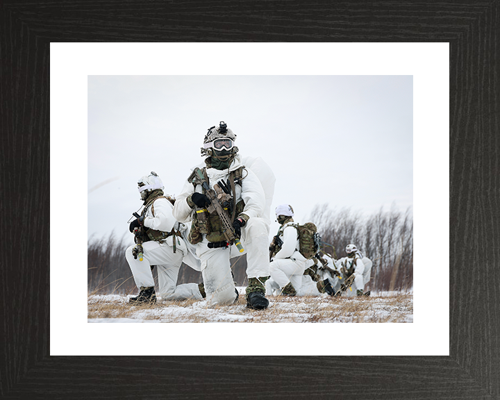 Royal Marines kneel During Cold Weather exercise Photo Print 40 Commando Marines Wall Art Military Decor Posters, Prints, & Visual Artwork Hampshire Prints 10 x 8 Black Frame Yes