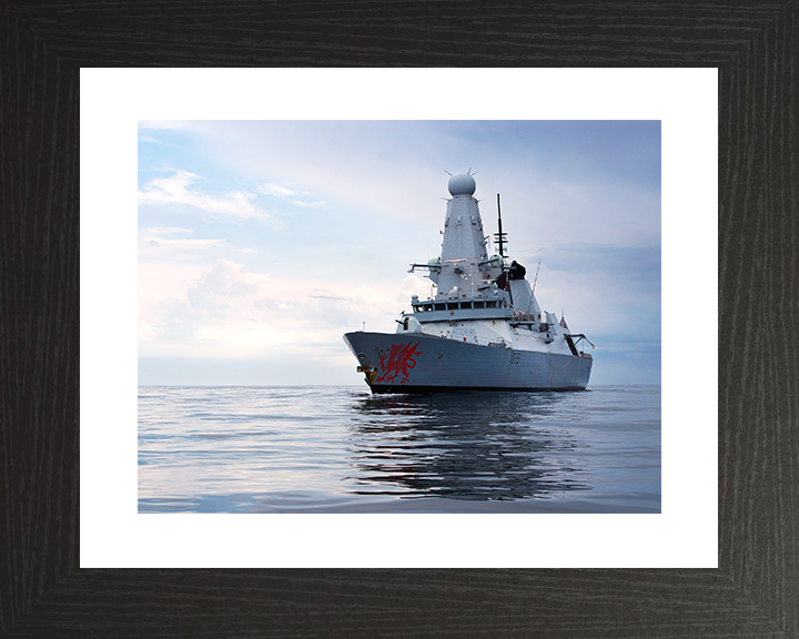 HMS Dragon (D35) Royal Navy Type 45 Destroyer Port Bow Reflection Photo Print Wall Art Decor Posters, Prints, & Visual Artwork Hampshire Prints 10 x 8 Black Frame Yes
