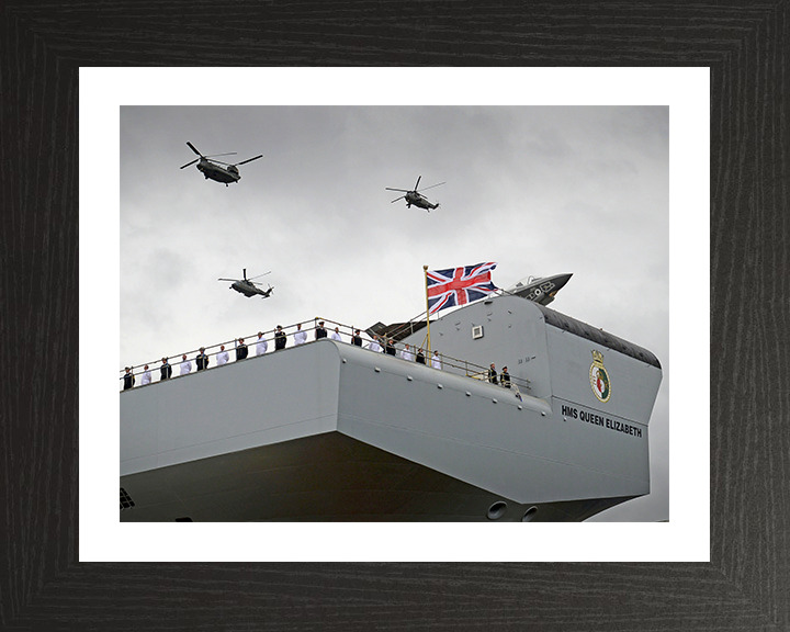 HMS Queen Elizabeth (R08) Photo Print - Naming Ceremony - Royal Navy Queen Elizabeth Class Aircraft Carrier Hampshire Prints 10 x 8 Black Frame Yes