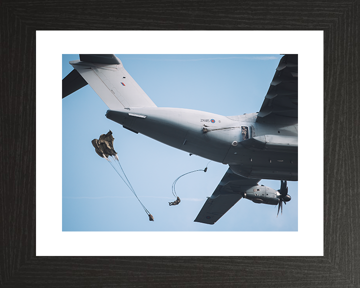 British Army Parachute Regiment Soldiers Deploy From An RAF A400M Atlas Photo Print Wall Art Posters, Prints, & Visual Artwork Hampshire Prints 10 x 8 Black Frame Yes