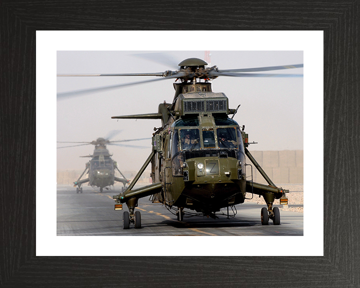 Sea King Mk4 Helicopter Take off from Camp Bastion 2011 Photo Print - Royal Navy Aircraft Posters, Prints, & Visual Artwork Hampshire Prints 10 x 8 Black Frame Yes