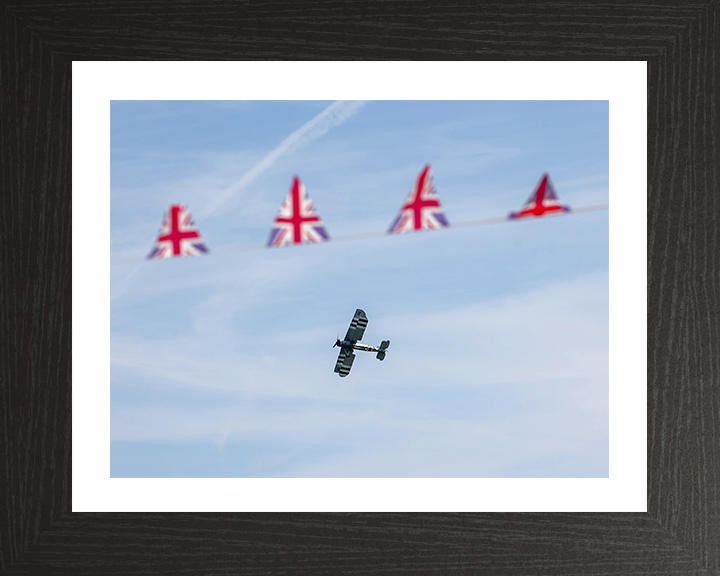 Swordfish Plane flies behind Union Jack Bunting Photo Print - Royal Navy Aircraft Posters, Prints, & Visual Artwork Hampshire Prints 10 x 8 Black Frame Yes