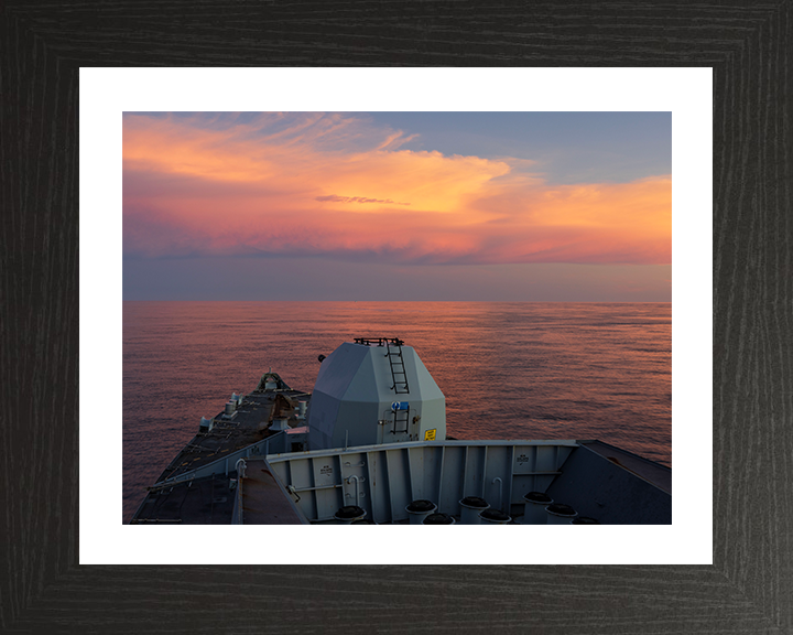 HMS Richmond (F239) Photo Print - At sunset 2025 - Royal Navy Type 23 Frigate Hampshire Prints 10 x 8 Black Frame Yes