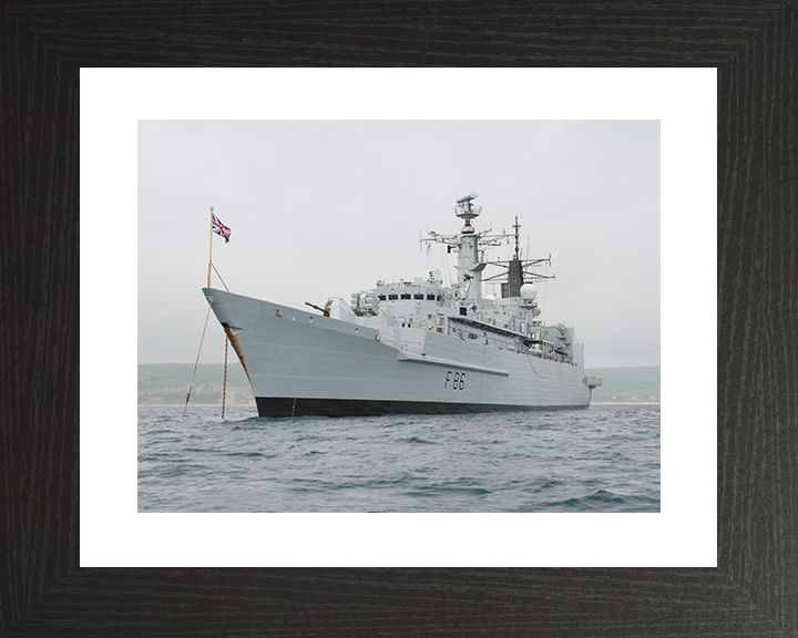 HMS Campbeltown (F86) Royal Navy Type 22 Frigate Port Side View at Anchor Photo Print Wall Art Decor Posters, Prints, & Visual Artwork Hampshire Prints 10 x 8 Black Frame Yes
