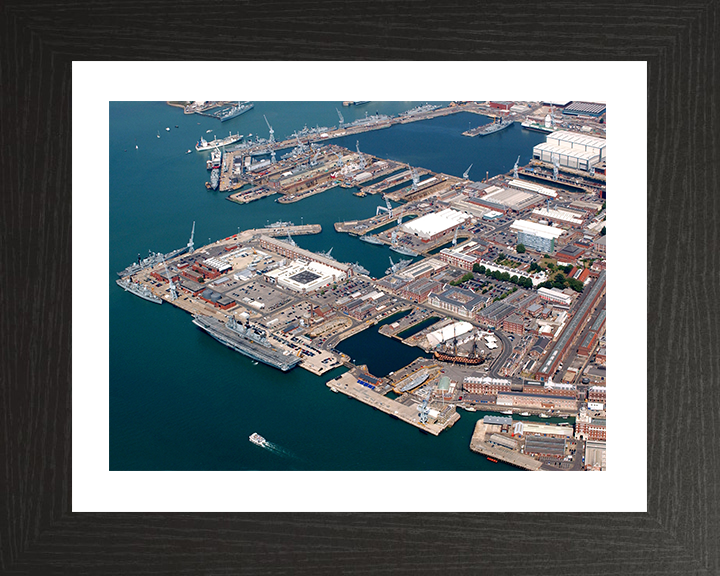 HMNB Portsmouth Photo Print - From the air 2005 - Dockyard Hampshire Prints 10 x 8 Black Frame Yes