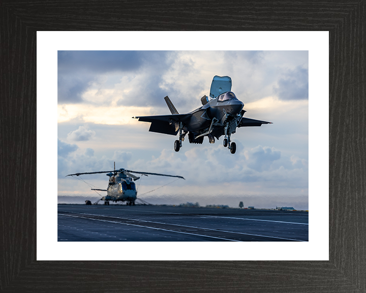 F-35B Lighting Jet Landing on a Flight Deck 2025 Photo Print - Royal Navy Aircraft Posters, Prints, & Visual Artwork Hampshire Prints 10 x 8 Black Frame Yes
