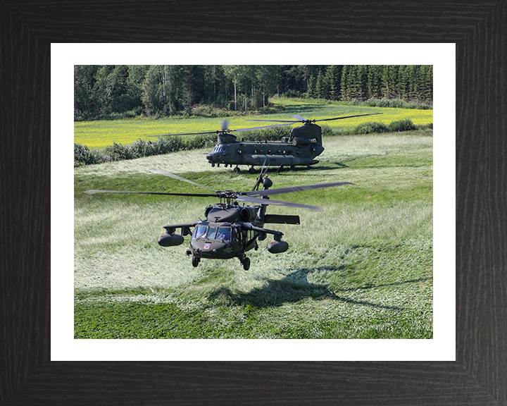 RAF Chinook and US Army UH-60 Blackhawk Helicopters Photo Print - Royal Air Force Aircraft Hampshire Prints 10 x 8 Black Frame Yes