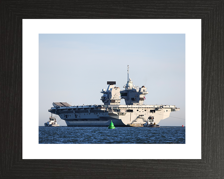 HMS Prince of Wales (R09) Royal Navy Queen Elizabeth Class Aircraft Carrier Sails Photo Print Posters, Prints, & Visual Artwork Hampshire Prints 10 x 8 Black Frame Yes