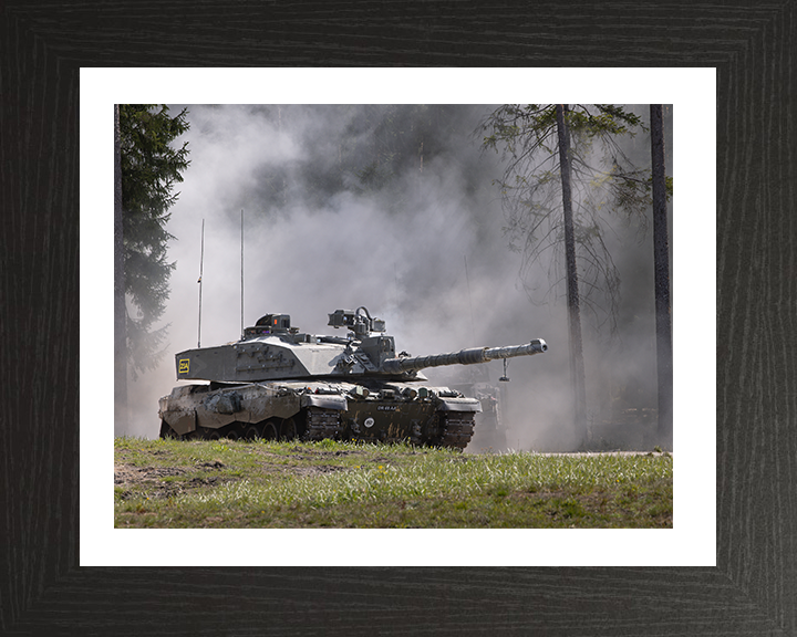 Challenger 2 Main Battle Tank on Exercise Photo Print - British Army Vehicle Hampshire Prints 10 x 8 Black Frame Yes
