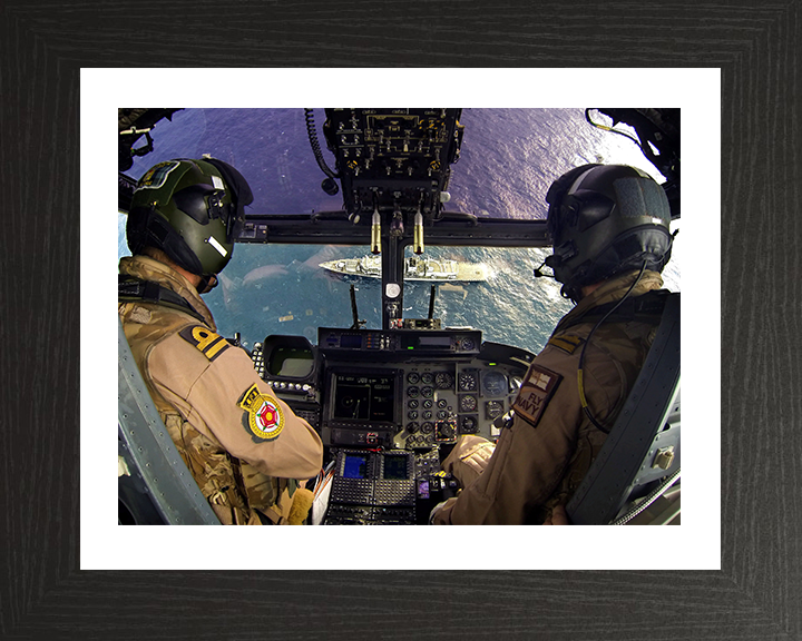 Pilots in the Cockpit of a Lynx Helicopter Photo Print - Royal Navy Aircraft Hampshire Prints 10 x 8 Black Frame Yes