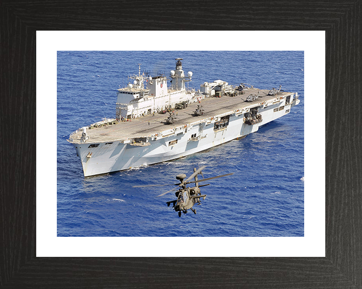 HMS Ocean (L12) Photo Print - With Apache 2011 - Royal Navy Landing Platform Helicopter Hampshire Prints 10 x 8 Black Frame Yes