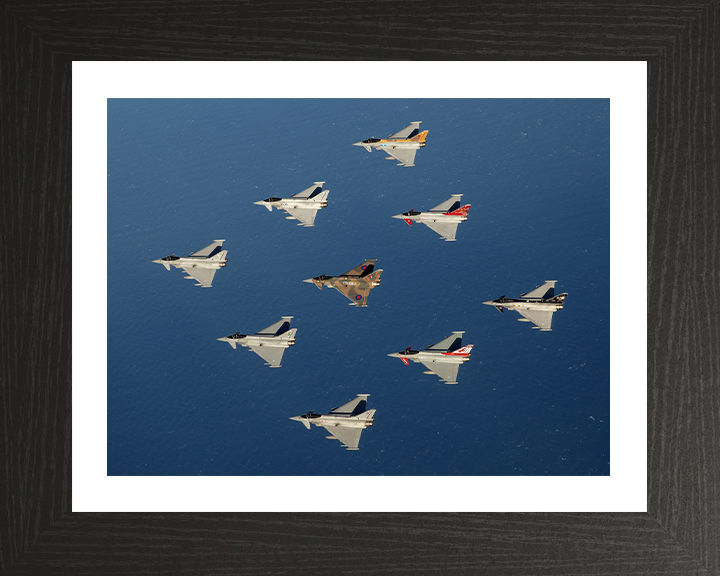 RAF Typhoon diamond 9 formation Photo Print - Royal Air Force Aircraft Hampshire Prints 10 x 8 Black Frame Yes