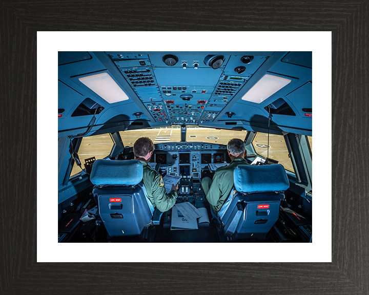 RAF Voyager Cockpit With Pilots 2020 Photo Print - Royal Air Force Posters, Prints, & Visual Artwork Hampshire Prints 10 x 8 Black Frame Yes