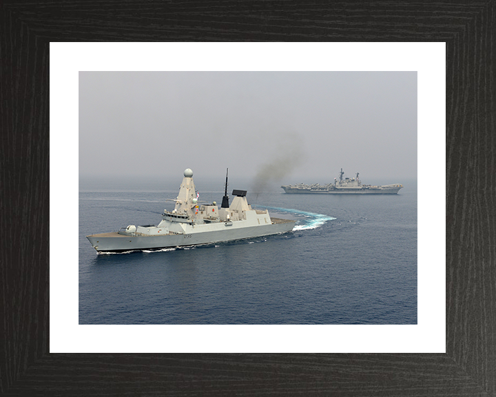 HMS Defender (D36) Photo Print - With INS VIRAAT - Royal Navy Type 45 Destroyer Posters, Prints, & Visual Artwork Hampshire Prints 10 x 8 Black Frame Yes