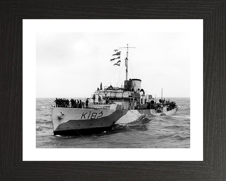 HMS Bittersweet (K182) Photo Print - Under Tow 1943 - Royal Navy Flower Class Corvette Hampshire Prints 10 x 8 Black Frame Yes