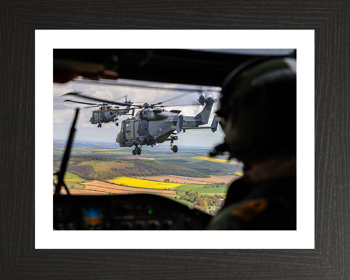 Wildcat Helicopters from a Cockpit Photo Print - Royal Navy Aircraft Hampshire Prints 10 x 8 Black Frame Yes