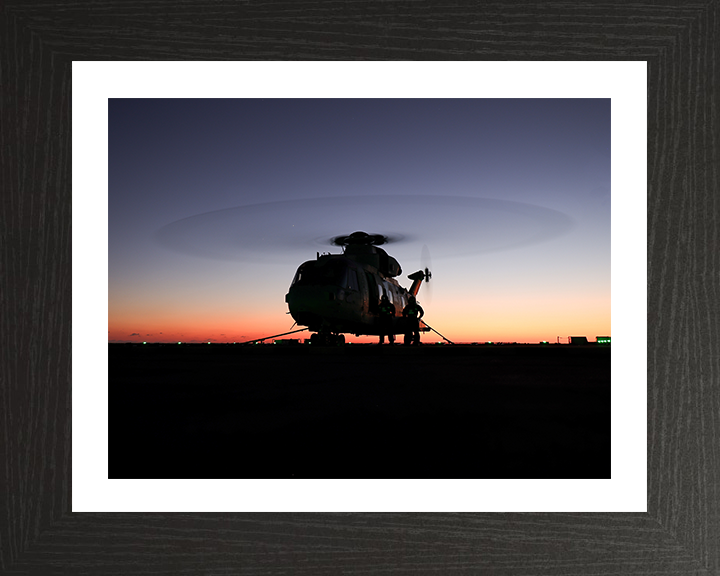 Merlin Helicopter at Sunset on a Flight Deck Photo Print - Royal Navy Aircraft Hampshire Prints 10 x 8 Black Frame Yes
