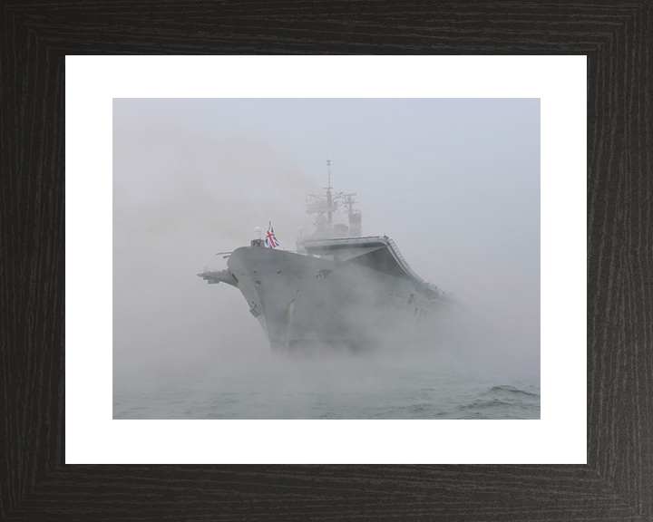 HMS Ark Royal (R07) Royal Navy Invincible Class Aircraft Carrier At Anchor in Mist Photo Print Wall Art Decor Posters, Prints, & Visual Artwork Hampshire Prints 10 x 8 Black Frame Yes