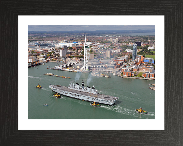 HMS Illustrious (R06) Photo Print - Portsmouth Return 2011 - Royal Navy Invincible Class Aircraft Carrier Hampshire Prints 10 x 8 Black Frame Yes