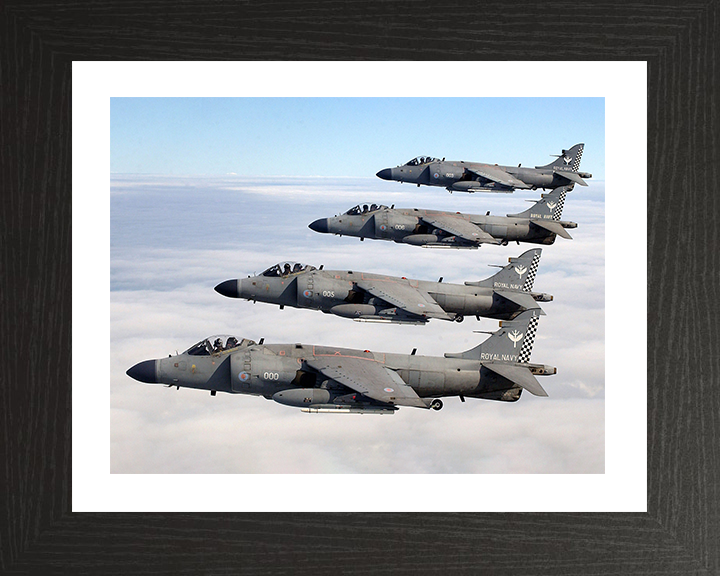 Four Harrier FA2 Jets Flying in Close Formation Photo Print - Royal Navy Aircraft Posters, Prints, & Visual Artwork Hampshire Prints 10 x 8 Black Frame Yes