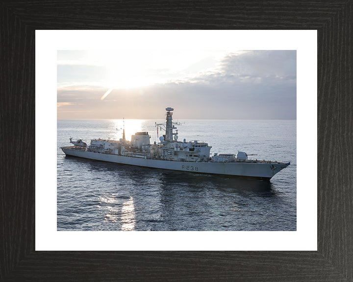 HMS Northumberland (F238) Photo Print - Starboard View at Sunset - Royal Navy Type 23 Frigate Hampshire Prints 10 x 8 Black Frame Yes