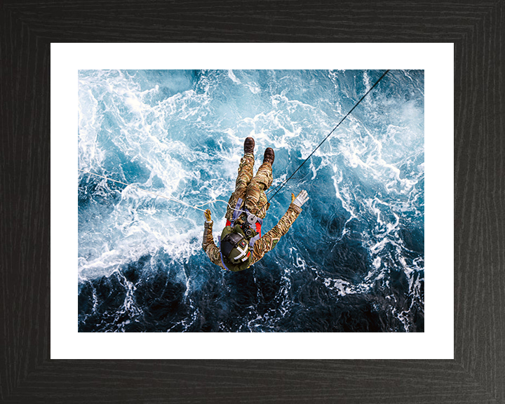 Merlin Helicopter Crewman being Winched Photo Print - Royal Navy Hampshire Prints 10 x 8 Black Frame Yes