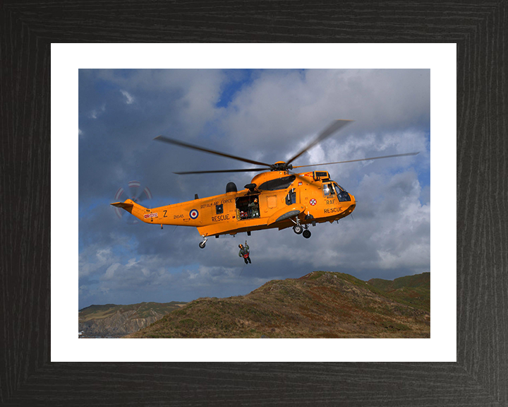 RAF Search and Rescue (SAR) Sea King Helicopter Photo Print - Royal Air Force Aircraft Hampshire Prints 10 x 8 Black Frame Yes