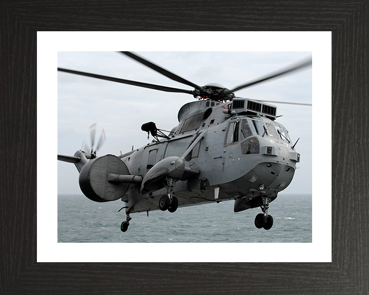 Sea King AEW 2 Helicopter in Flight 2007 Photo Print - Royal Navy Aircraft Posters, Prints, & Visual Artwork Hampshire Prints 10 x 8 Black Frame Yes