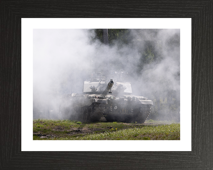 Challenger 2 Main Battle Tank in Smoke Photo Print - British Army Vehicle Hampshire Prints 10 x 8 Black Frame Yes