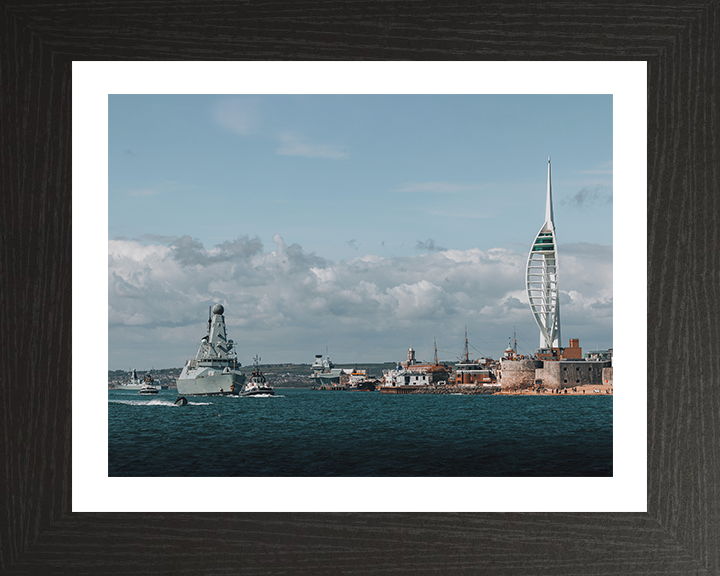 HMS Dauntless (D33) Photo Print - Leaving Portsmouth 2025 - Royal Navy Type 45 Destroyer Hampshire Prints 10 x 8 Black Frame Yes