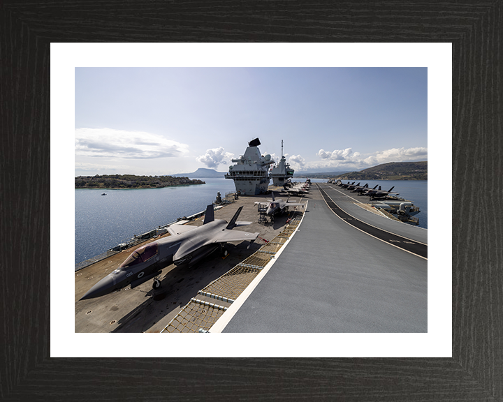 HMS Prince of Wales (R09) Photo Print - Flight Deck View 2025 - Royal Navy Queen Elizabeth Class Aircraft Carrier Hampshire Prints 10 x 8 Black Frame Yes