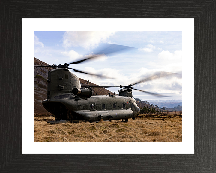 RAF Chinook Helicopter In The Highlands Photo Print - Royal Air Force Aircraft Hampshire Prints 10 x 8 Black Frame Yes
