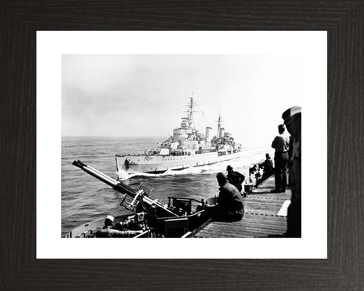 HMS Belfast (C35) Photo Print - At Sea 1952 - Royal Navy Town Class Light Cruiser Hampshire Prints 10 x 8 Black Frame Yes