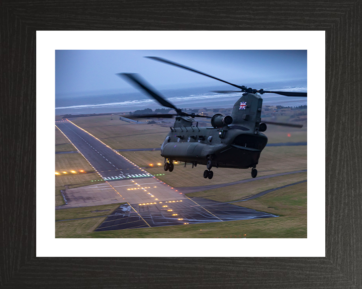 RAF Chinook Helicopter and Runway Photo Print - Royal Air Force Aircraft Hampshire Prints 10 x 8 Black Frame Yes