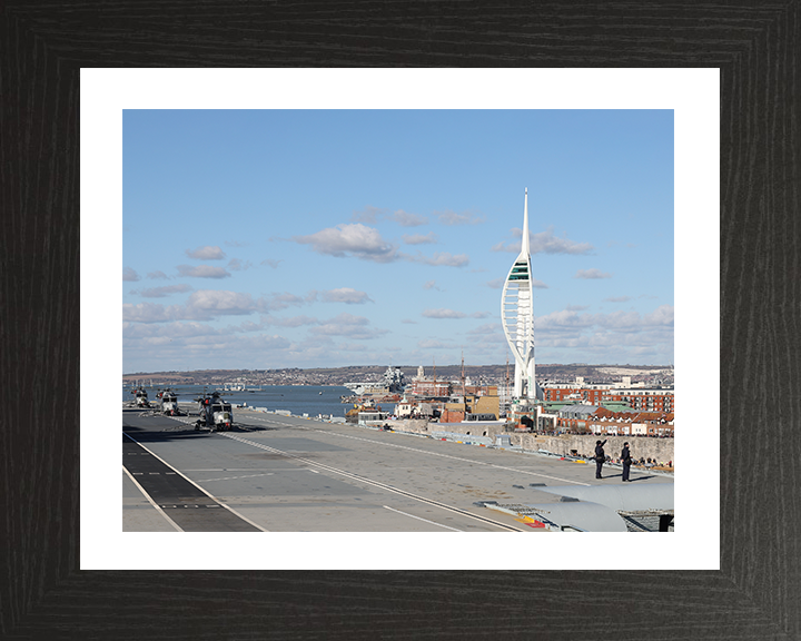 HMS Prince of Wales (R09) Photo Print - Spinnaker Tower - Royal Navy Queen Elizabeth Class Aircraft Carrier Hampshire Prints 10 x 8 Black Frame Yes