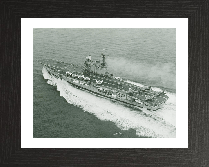 HMS Hermes (R12) Photo Print - Starboard View at Sea - Royal Navy Centaur Class Aircraft Carrier Hampshire Prints 10 x 8 Black Frame Yes