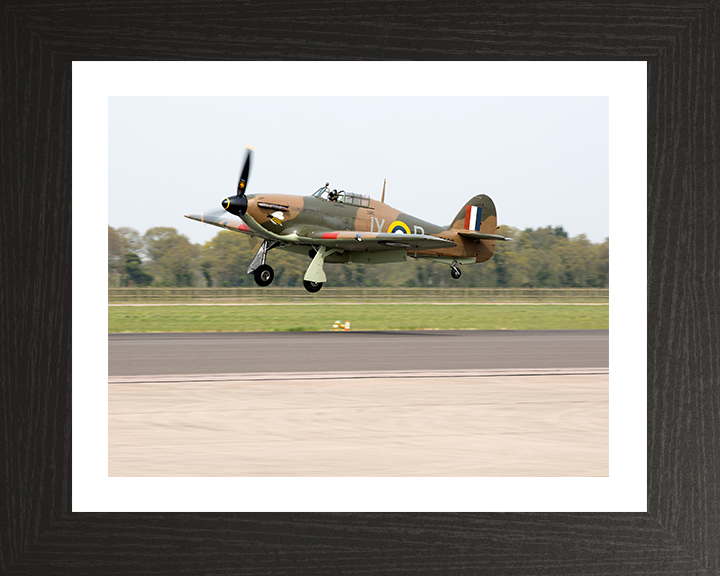 RAF Hurrincane LF363 Landing Photo Print - Royal Air Force Aircraft Hampshire Prints 10 x 8 Black Frame Yes
