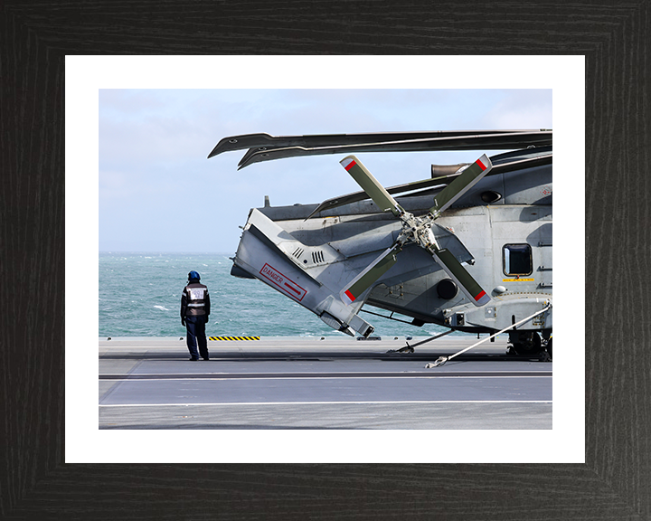 AET With Merlin Helicopter On HMS Prince of Wales Photo Print - Royal Navy Aircraft Hampshire Prints 10 x 8 Black Frame Yes