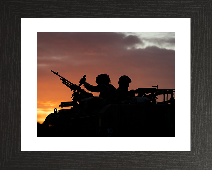 RAF Regiment with a Foxhound Vehicle at Sunset Photo Print Royal Air Force Wall Art Military Decor Posters, Prints, & Visual Artwork Hampshire Prints 10 x 8 Black Frame Yes