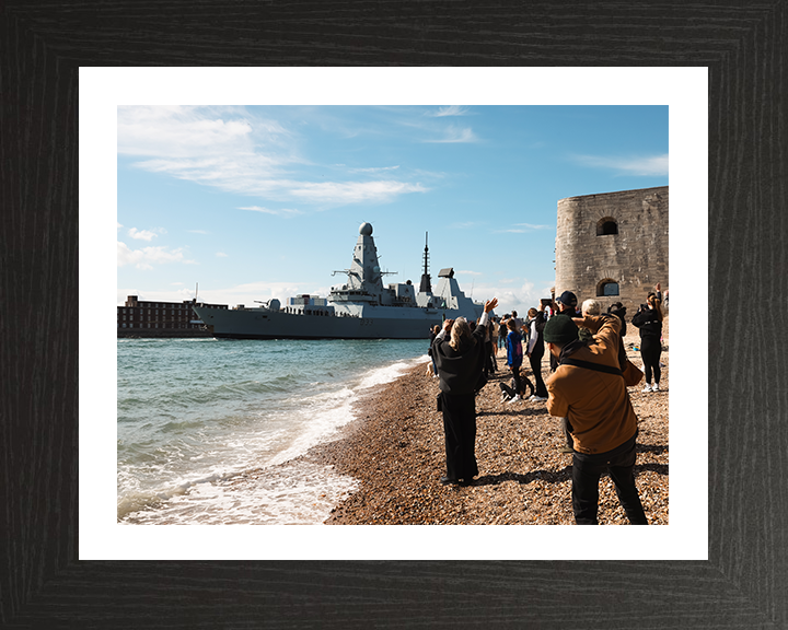 HMS Dauntless (D33) Photo Print - Round Tower 2025 - Royal Navy Type 45 Destroyer Hampshire Prints 10 x 8 Black Frame Yes
