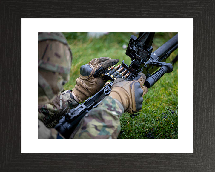 British Army Reserve Trooper Loads a GPMG Photo Print Wall Art Military Decor Poster Posters, Prints, & Visual Artwork Hampshire Prints 10 x 8 Black Frame Yes