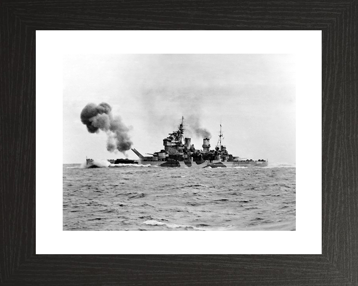 HMS Anson (79) Royal Navy King George V Class Battleship Firing Photo Print Wall Art Decor Posters, Prints, & Visual Artwork Hampshire Prints 10 x 8 Black Frame Yes