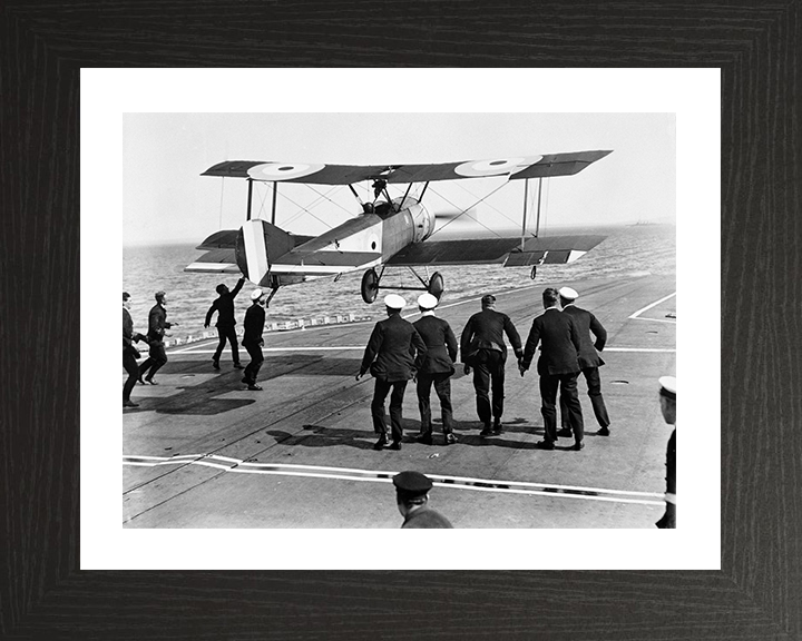 RAF Sopwith Pup Flight deck Landing Photo Print - Royal Air Force Aircraft Hampshire Prints 10 x 8 Black Frame Yes