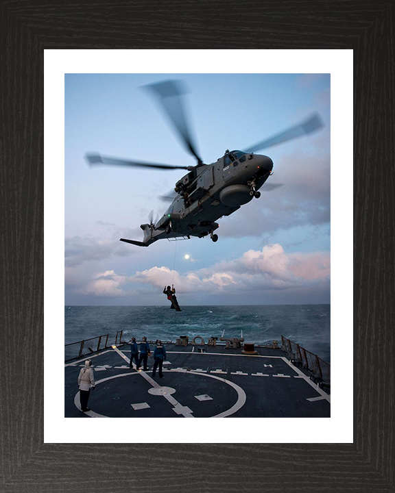 Merlin HM MK1 Helicopter Winching Photo Print - Royal Navy Aircraft Hampshire Prints 10 x 8 Black Frame Yes