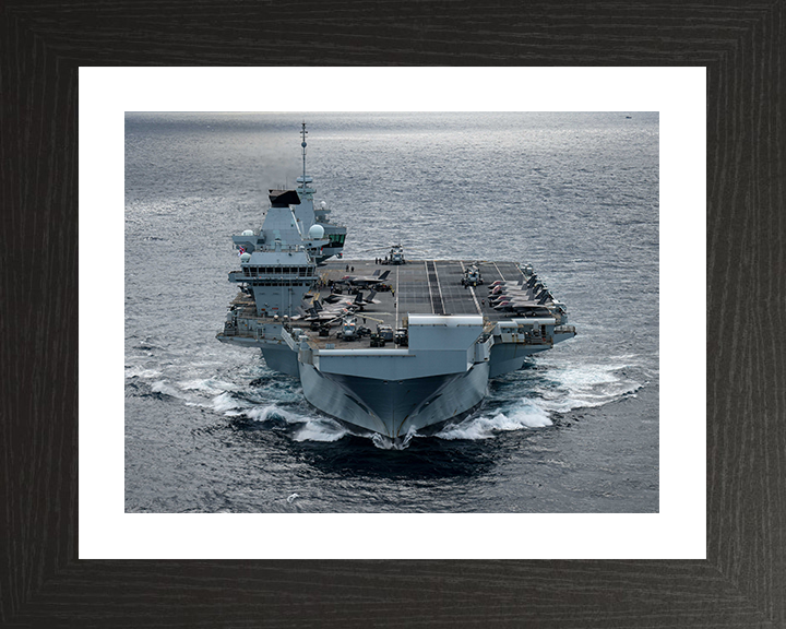 HMS Prince of Wales (R09) Photo Print - Bow View July 2025 - Royal Navy Queen Elizabeth Class Aircraft Carrier Hampshire Prints 10 x 8 Black Frame Yes