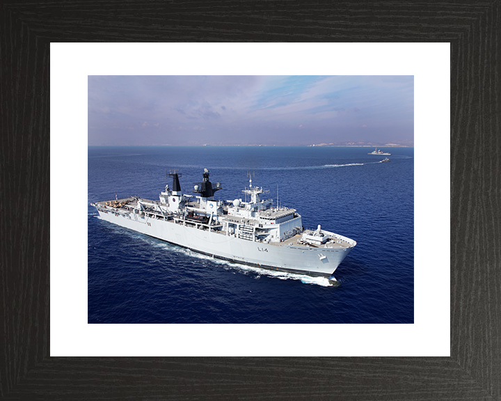 HMS Albion (L14) Royal Navy Albion Class Amphibious Ship High Starboard Bow View Photo Print Wall Art Naval Decor Posters, Prints, & Visual Artwork Hampshire Prints 10 x 8 Black Frame Yes