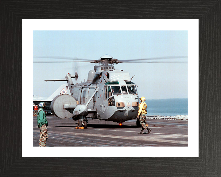 Sea King Helicopter on the Flight Deck of US Carrier Photo Print - Royal Navy Aircraft Hampshire Prints 10 x 8 Black Frame Yes